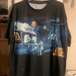 Black Graphic polyester T-Shirt with Space Theme